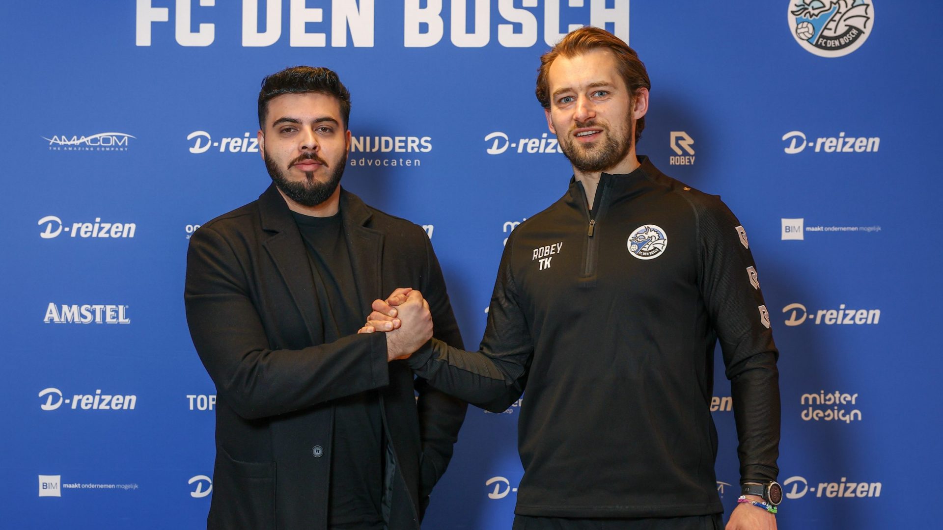 DEN BOSCH, 10-04-2023, Stadium De Vliert, Dutch Football Keuken Kampioen Divisie season 2022-2023, FC Den Bosch technical manager Yousuf Sajjad(L) and FC Den Bosch coach Tomasz Kaczmarek(R) during the presentation